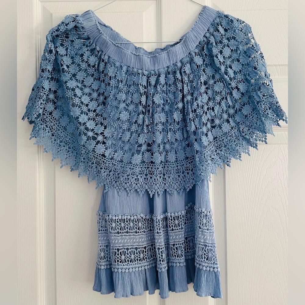 Lumie crocheted Off the shoulder baby blue blouse